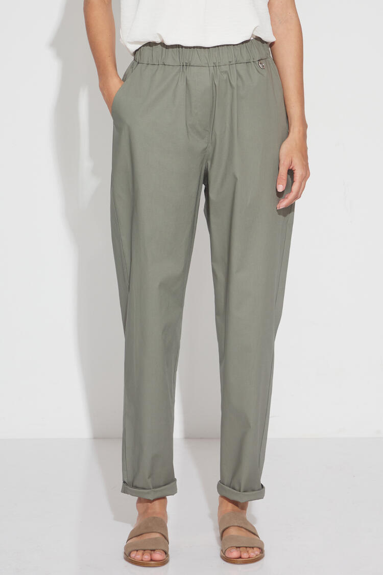 Trousers with elastic in the middle - Chaki L