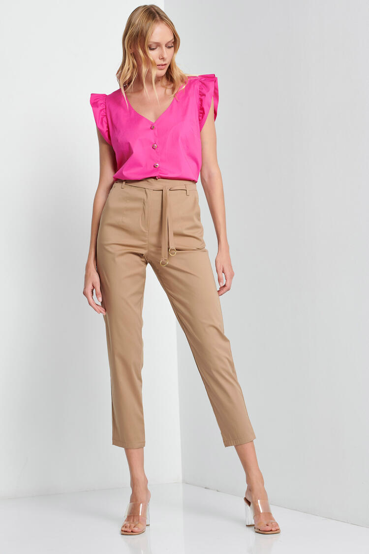 Trousers with belt - Beige S
