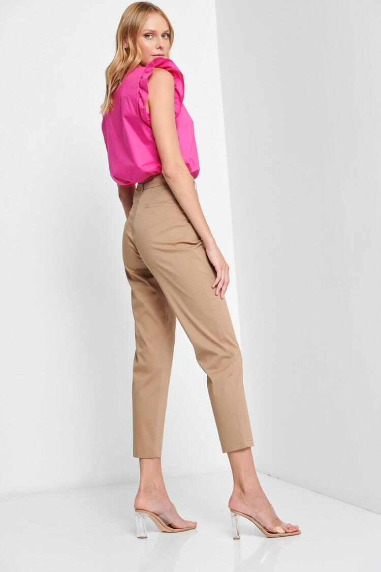 Trousers with belt - Beige S