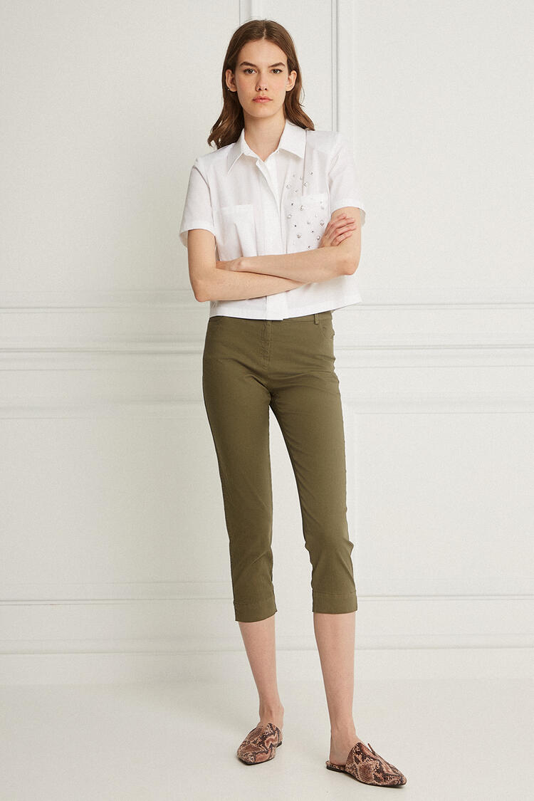 Cropped shirt with a jewel in the pocket - White S