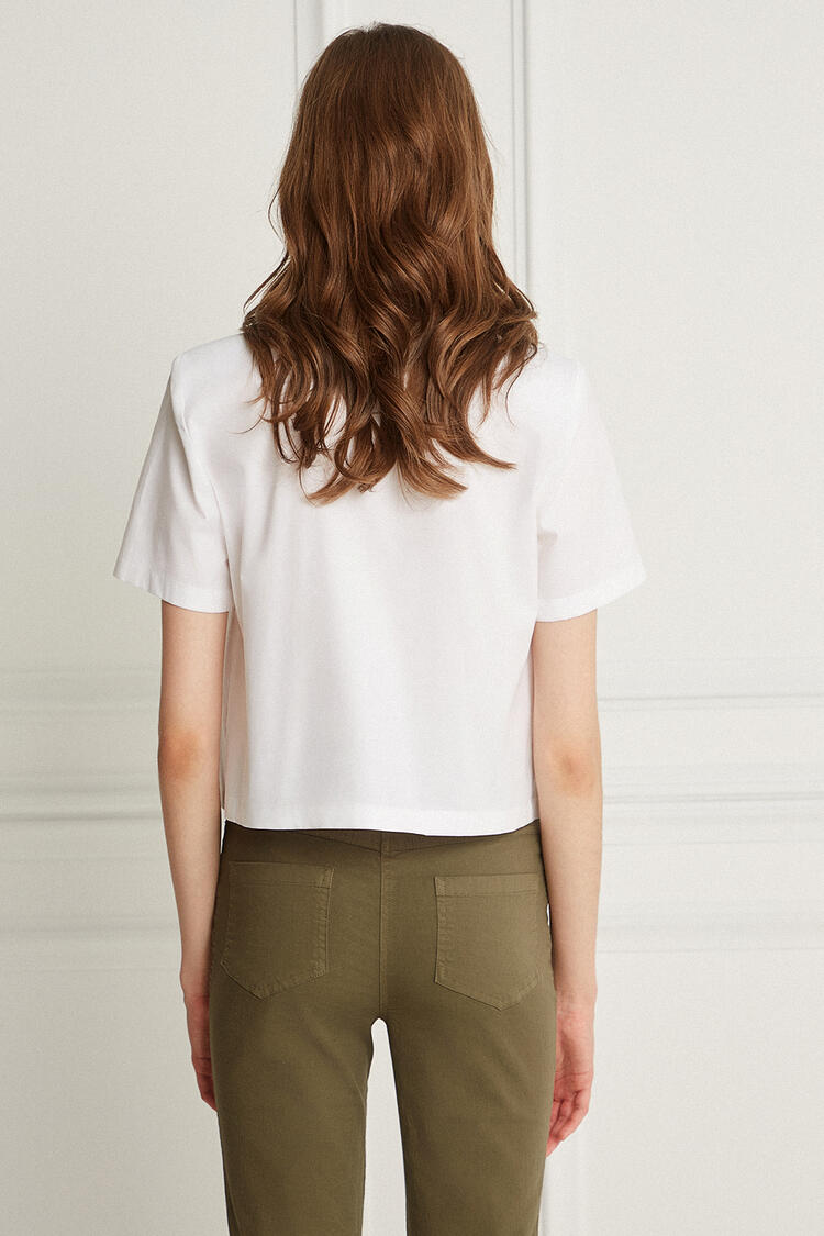 Cropped shirt with a jewel in the pocket - White S