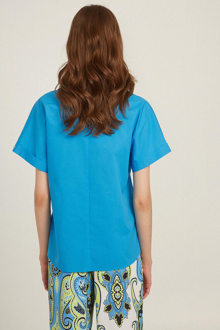 Poplin blouse with collar - Electric Blue S