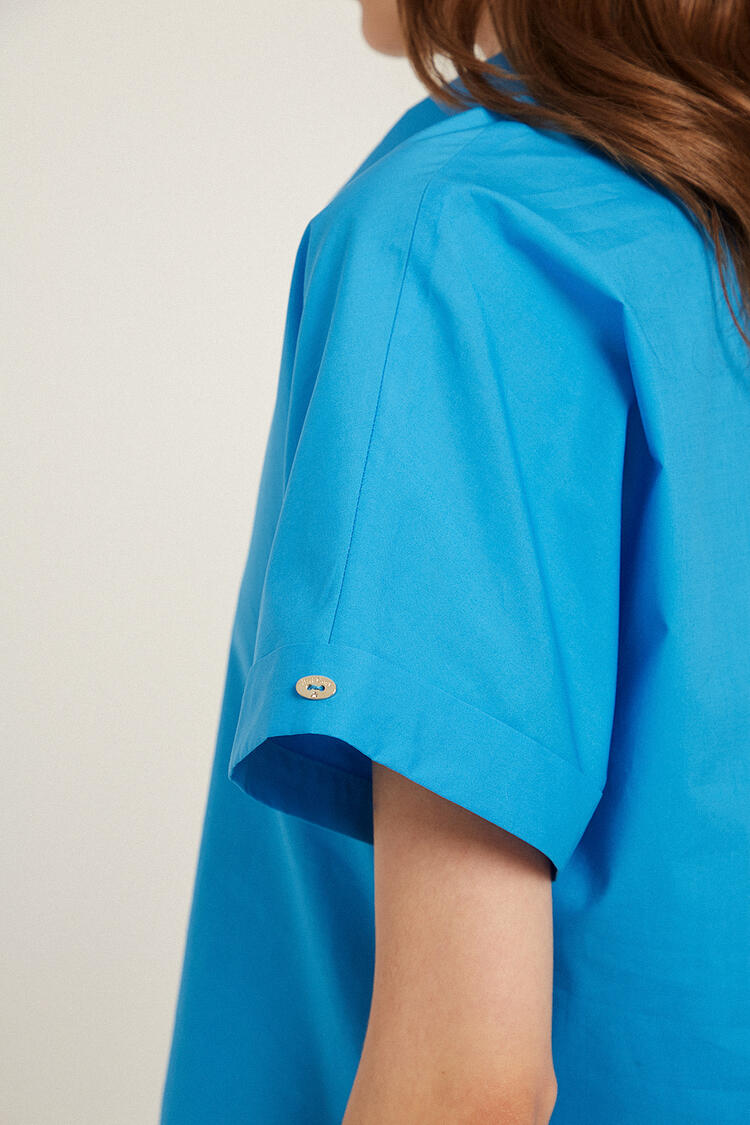 Poplin blouse with collar - Electric Blue S