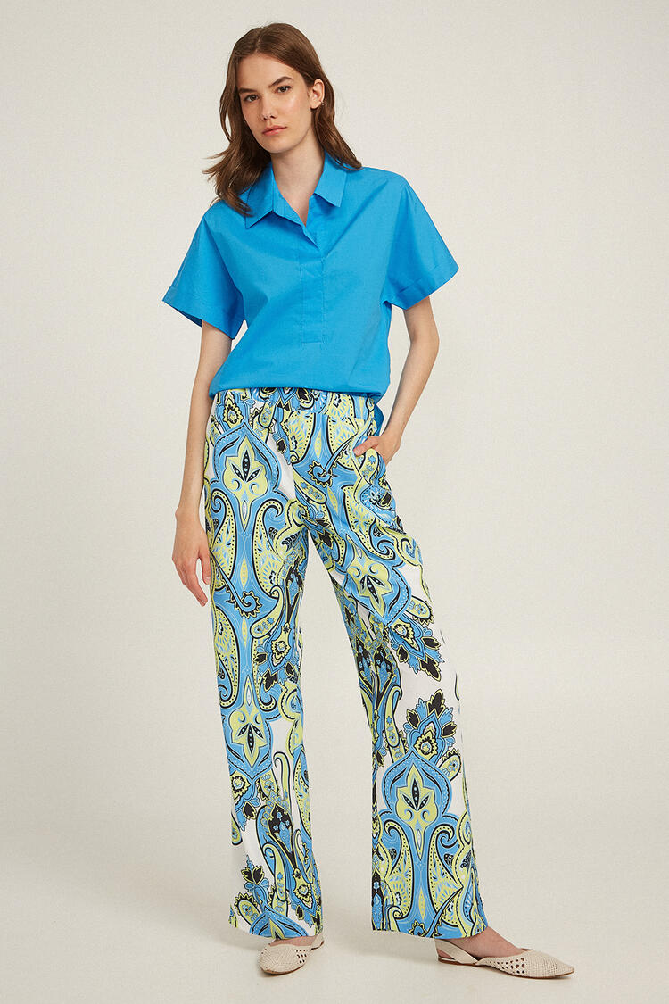 Poplin blouse with collar - Electric Blue S