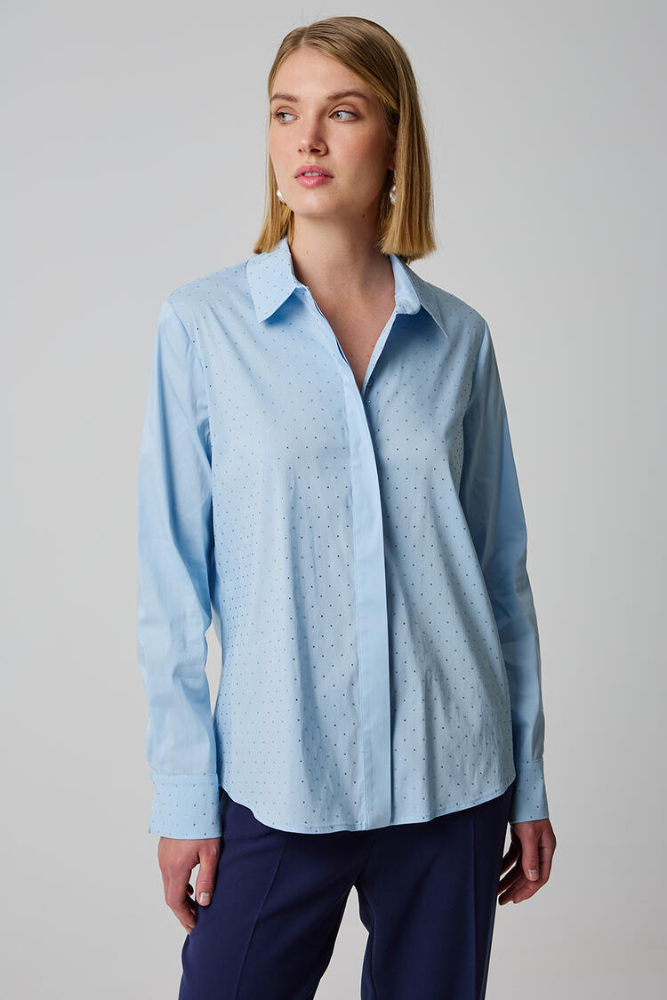 Office shirt with rhinestones - Blue S