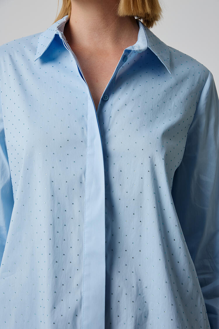 Office shirt with rhinestones - Blue L