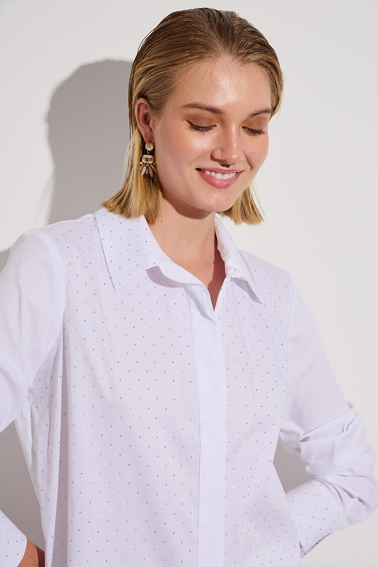 Office shirt with rhinestones - White L