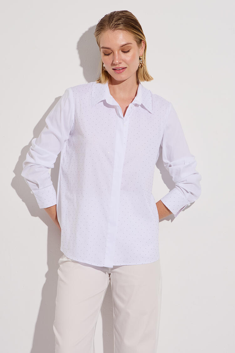 Office shirt with rhinestones - White XXL