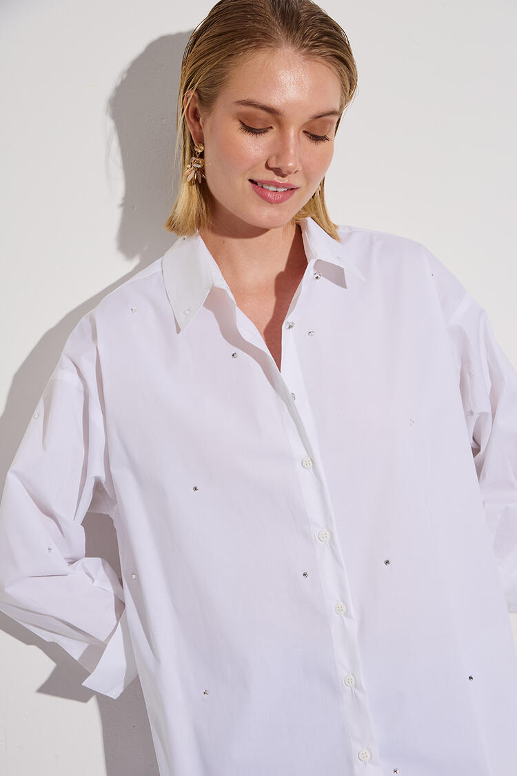 Oversized shirt with rhinestones - White S/M