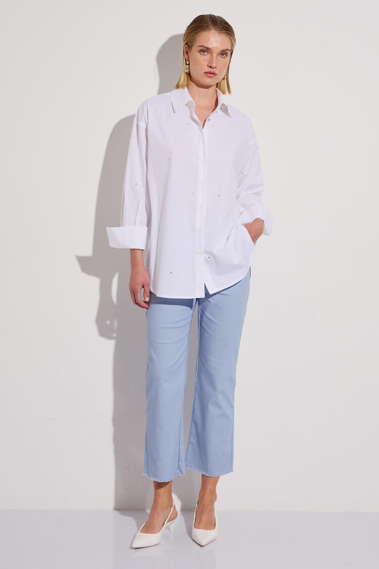 Oversized shirt with rhinestones - White S/M