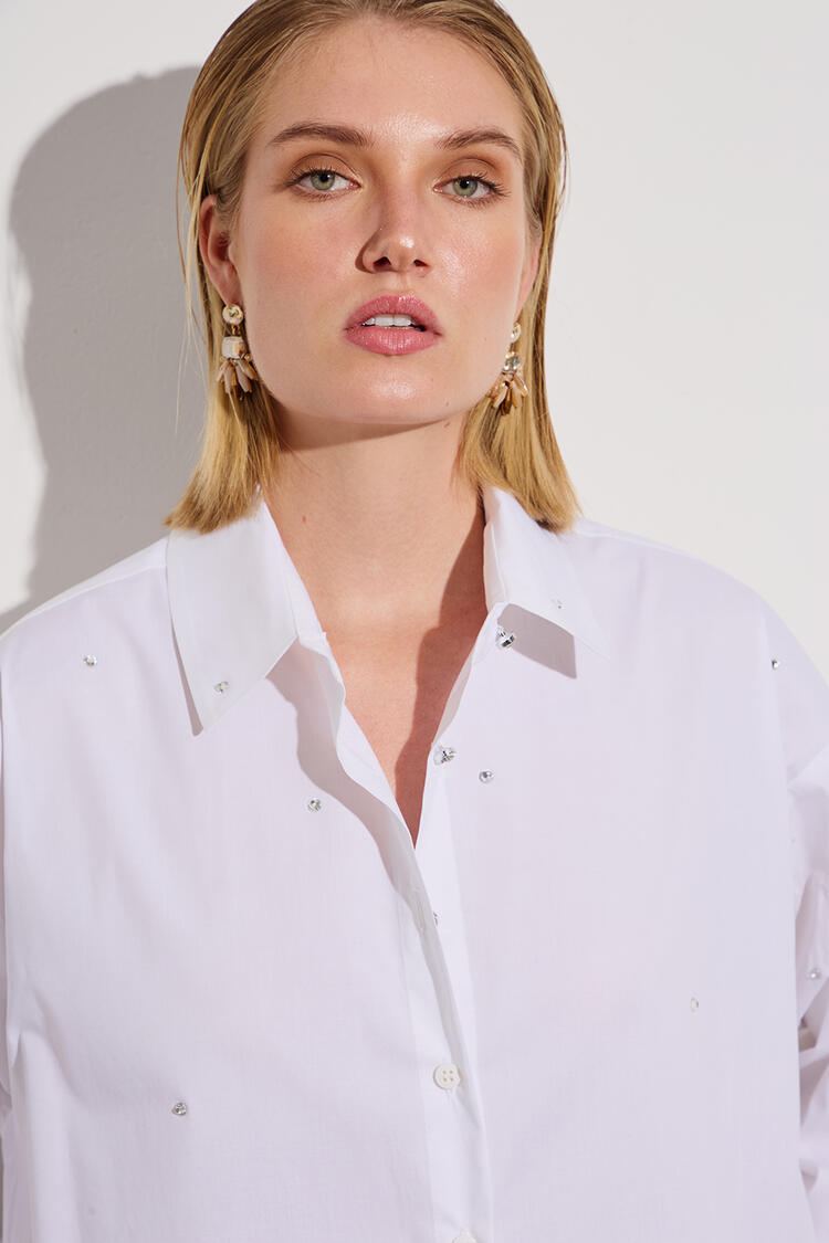 Oversized shirt with rhinestones - White S/M