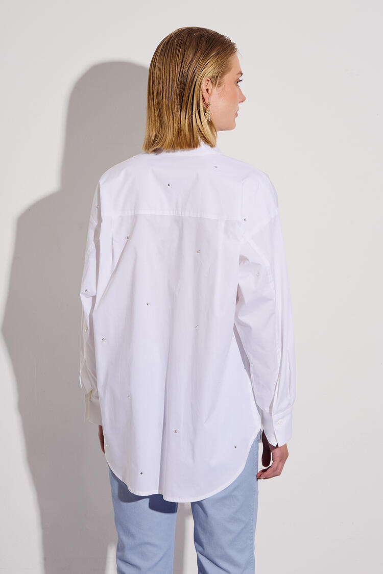Oversized shirt with rhinestones - White S/M