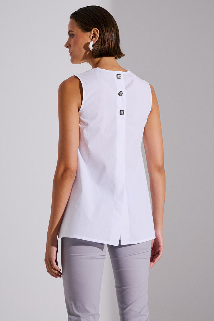 Cotton blouse with satin pockets - White S