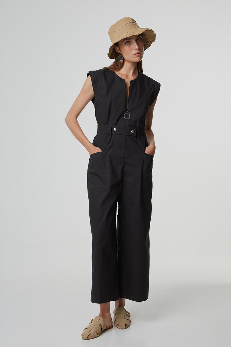 Poplin jumpsuit - Black M