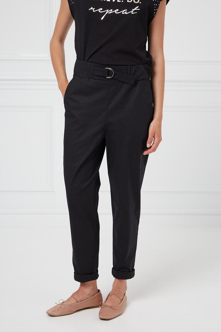 Cotton pants with elastic - Black S