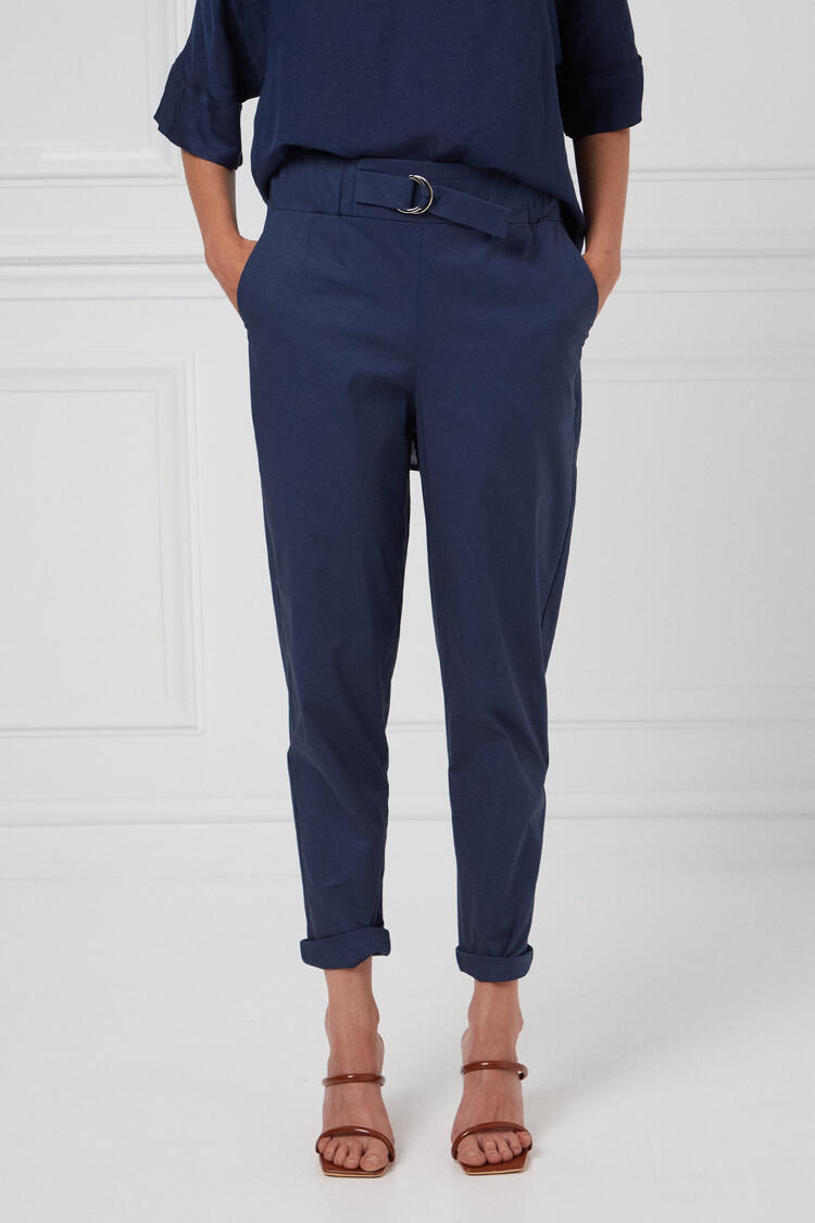 Cotton pants with elastic - Blue S