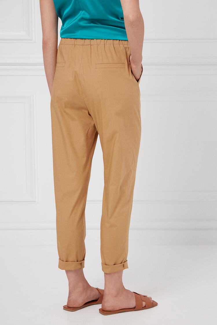 Cotton pants with elastic - Beige S