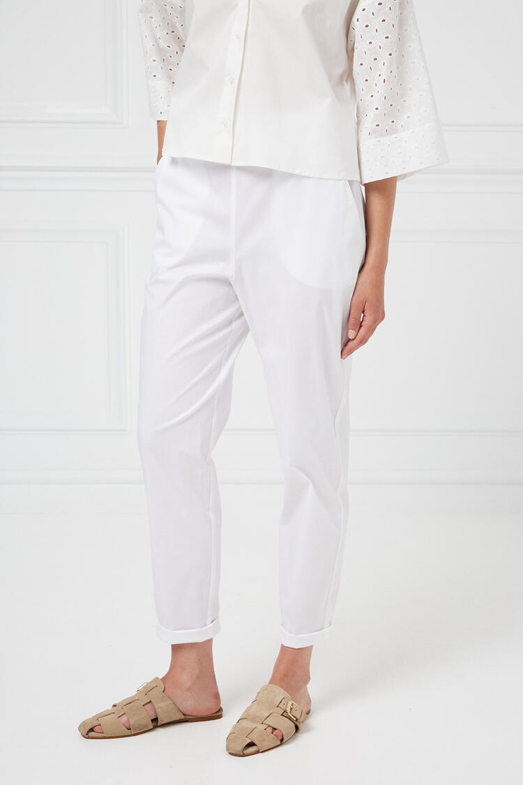 Cotton pants with elastic - White S
