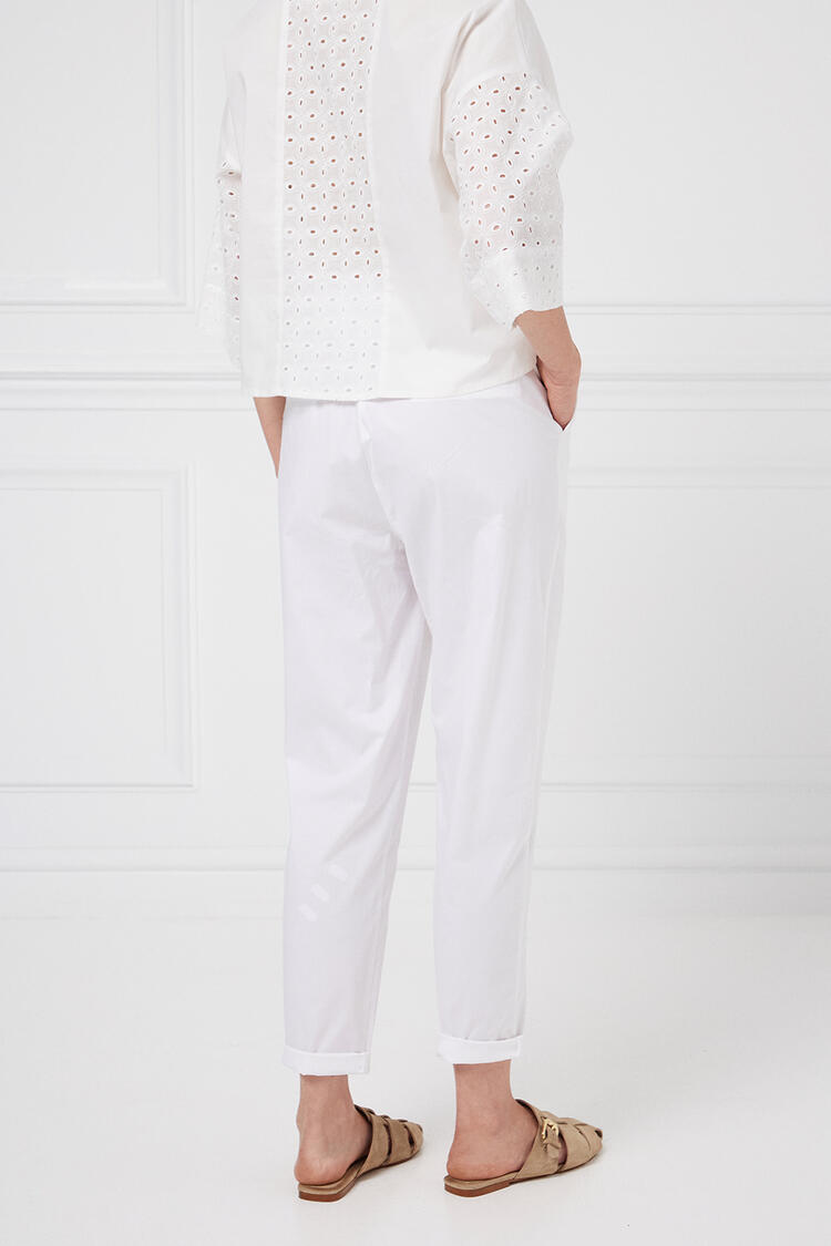 Cotton pants with elastic - White S