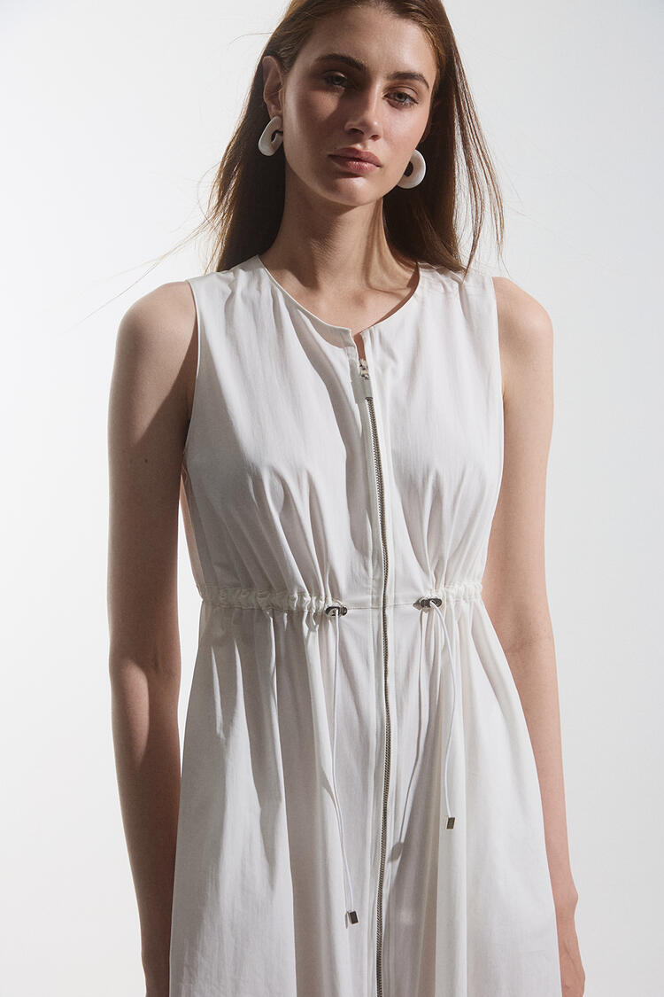 Poplin dress with zipper design - White S