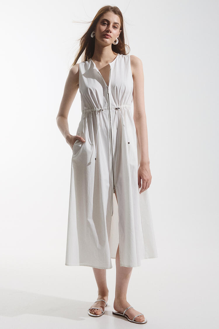 Poplin dress with zipper design - White S