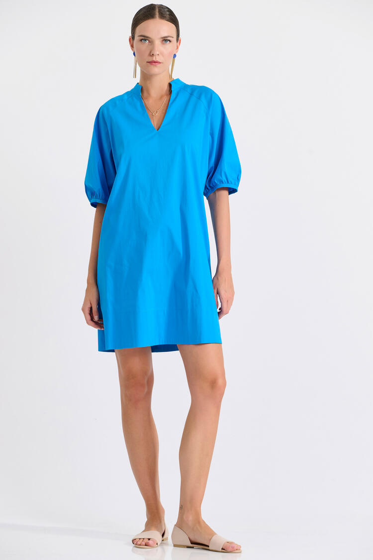 Minimal dress with balloon sleeves - LIGHT BLUE S/M