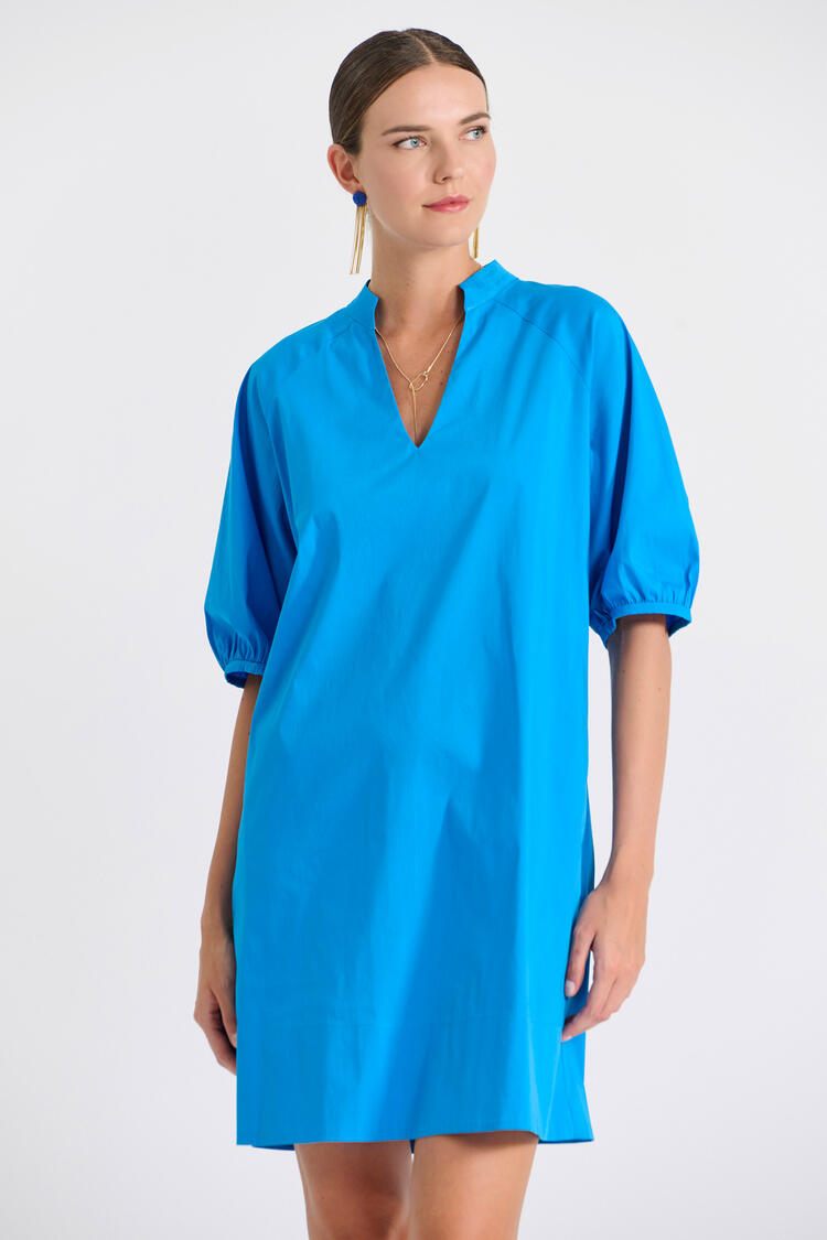 Minimal dress with balloon sleeves - LIGHT BLUE S/M