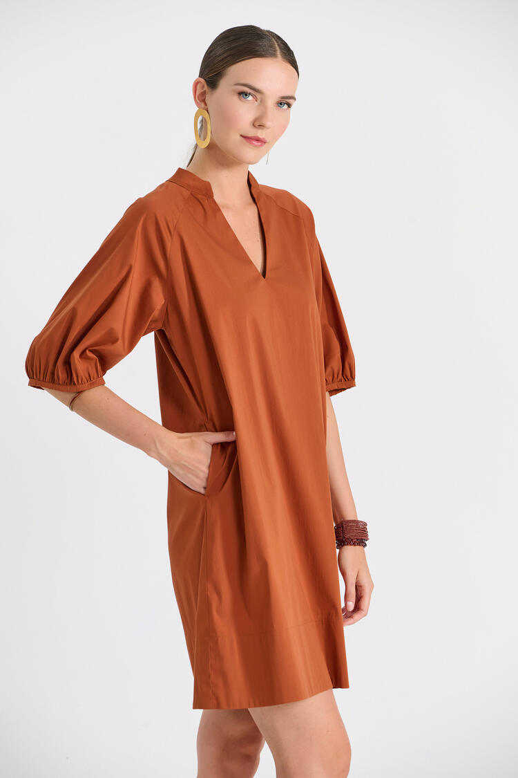 Minimal dress with balloon sleeves - Brown S/M