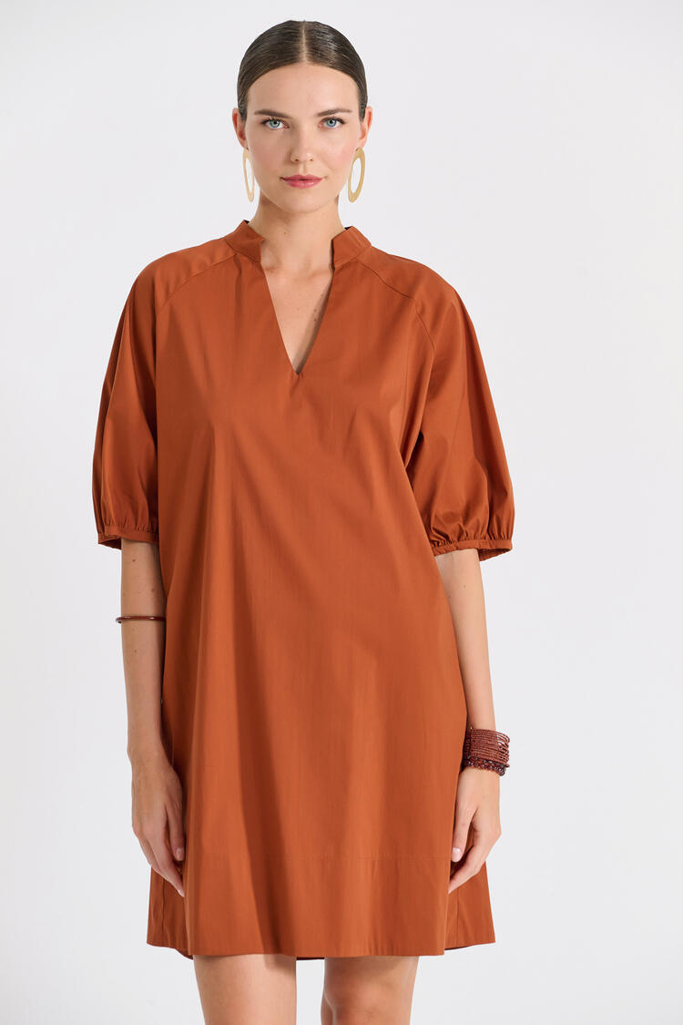 Minimal dress with balloon sleeves - Brown S/M