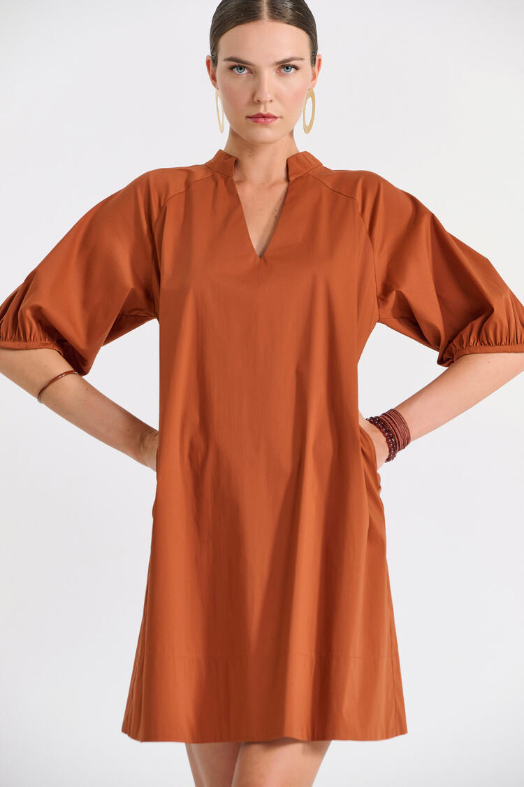 Minimal dress with balloon sleeves - Brown S/M