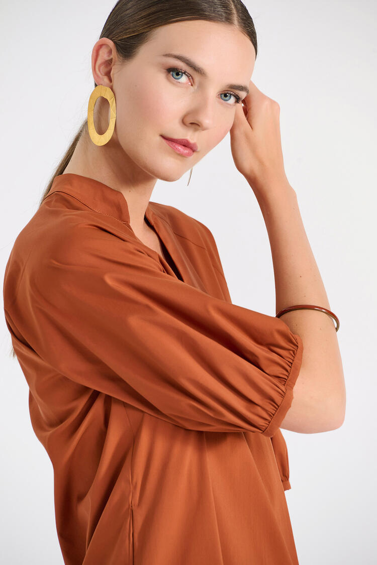 Minimal dress with balloon sleeves - Brown S/M