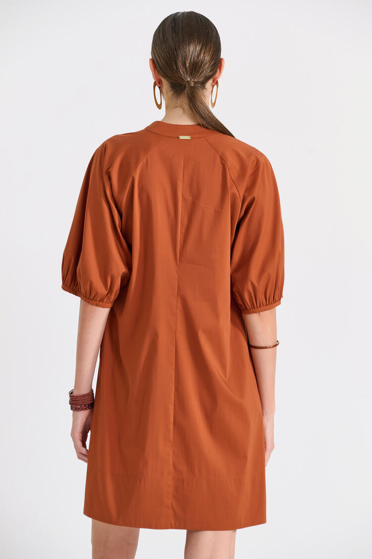 Minimal dress with balloon sleeves - Brown S/M