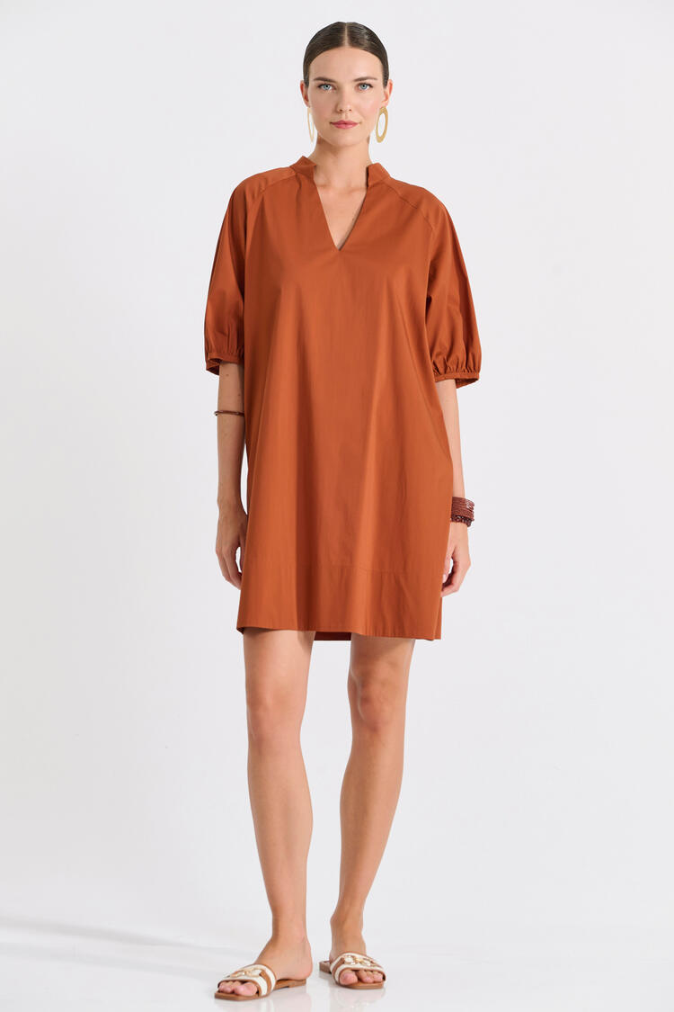 Minimal dress with balloon sleeves - Brown S/M