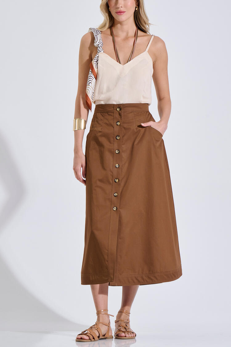 Skirt Cotton Midi with Buttons - ΚΑΦΕ S