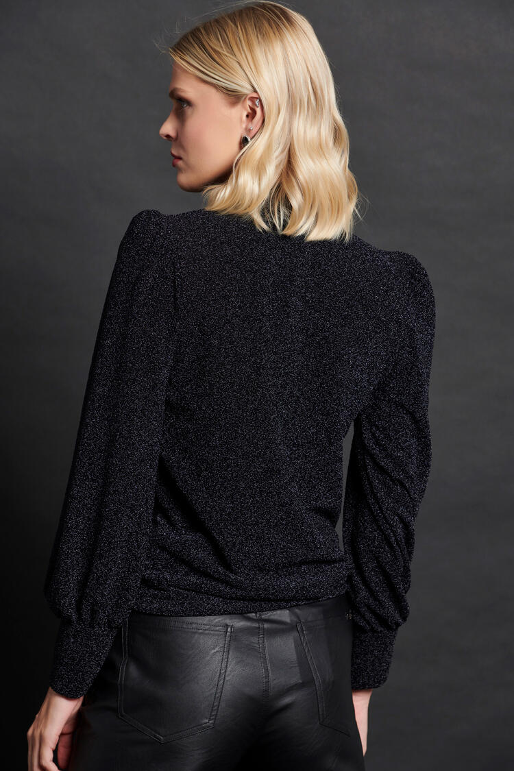 Lurex weave turtleneck blouse - Black S
