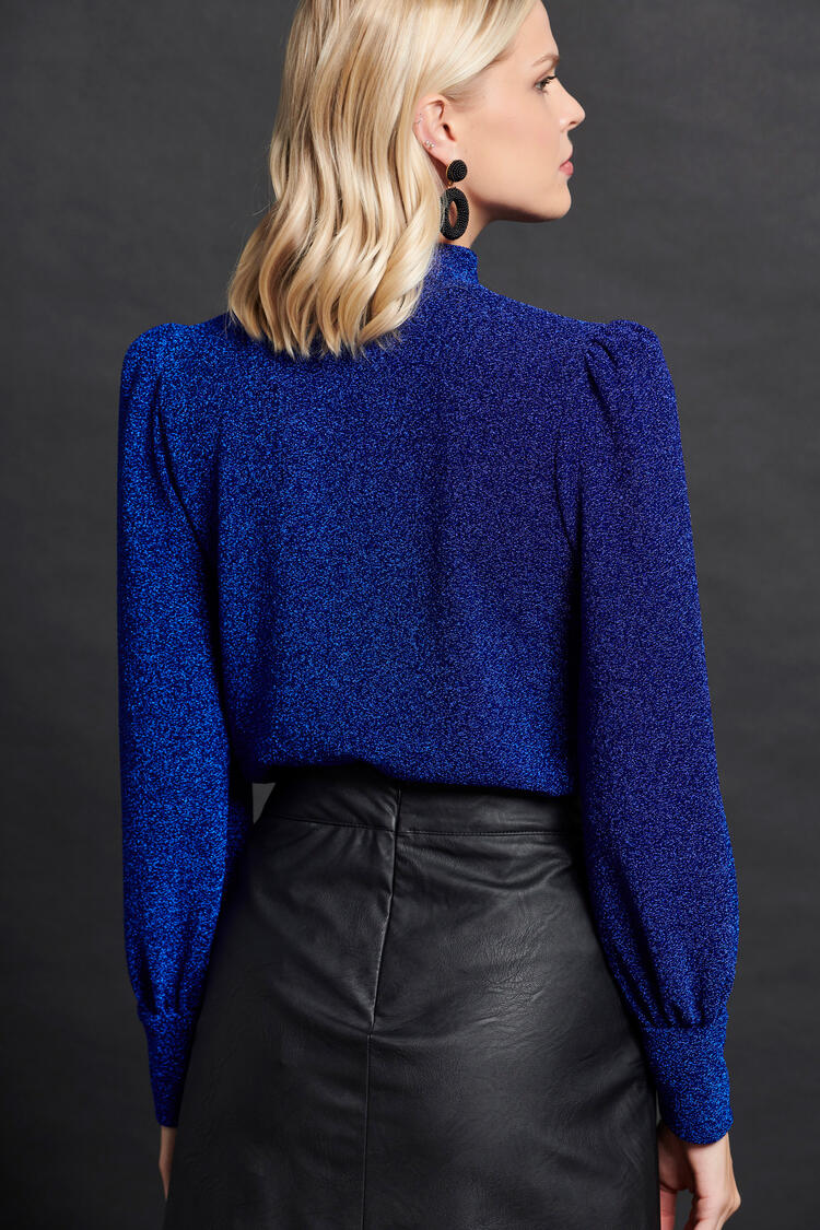 Lurex weave turtleneck blouse - Electric Blue S