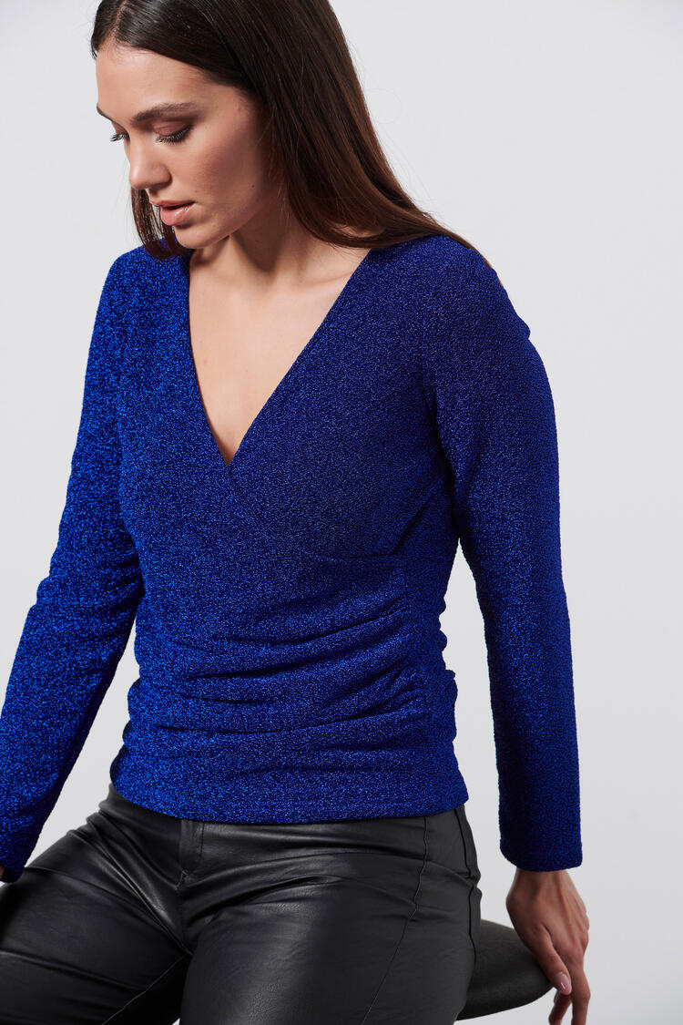 Draped lurex weave blouse - Electric Blue S