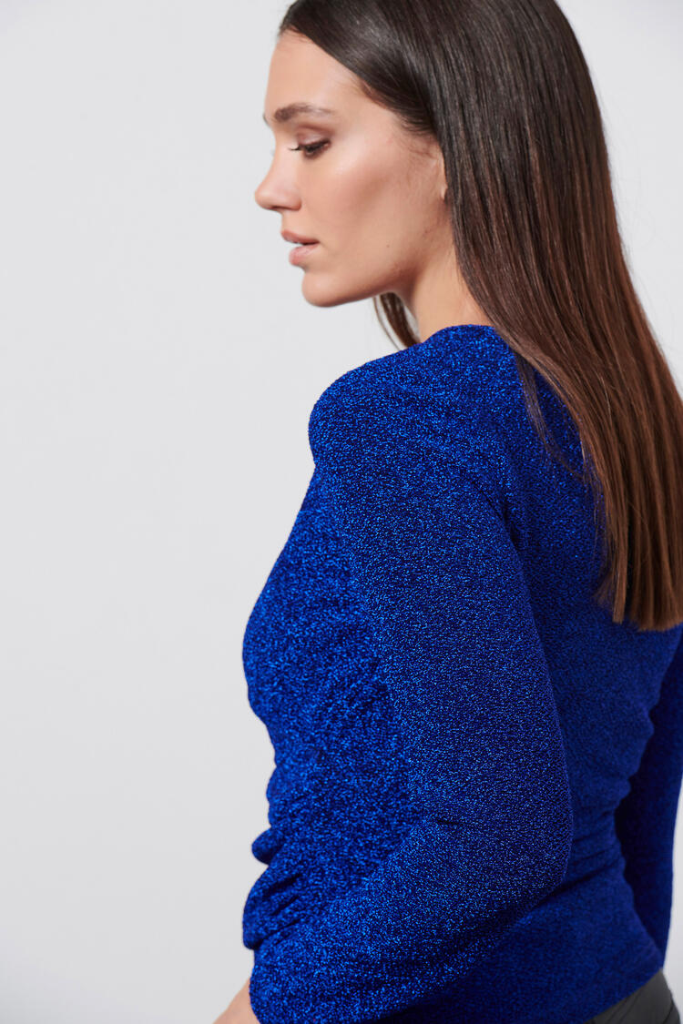 Draped lurex weave blouse - Electric Blue S