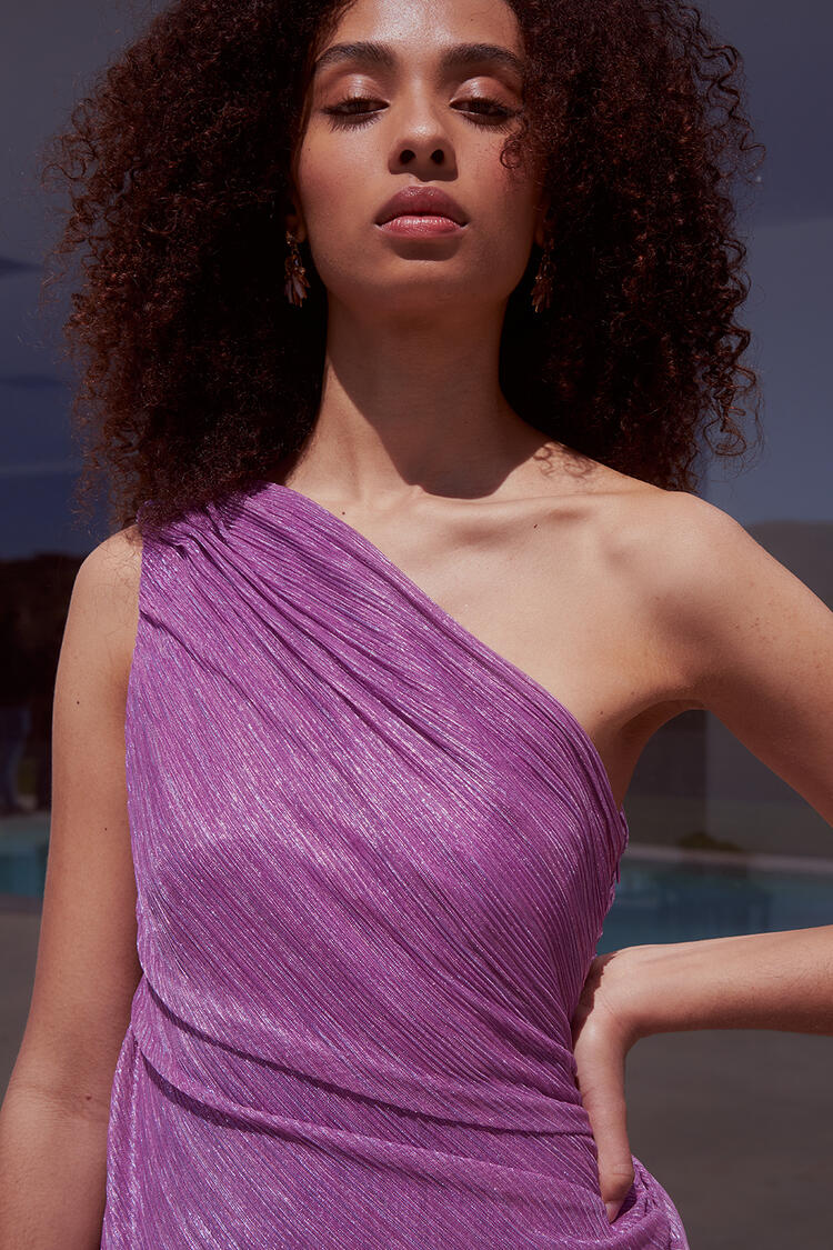 One shoulder gradient lurex dress - Violet S