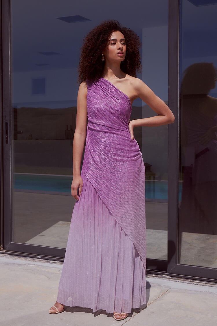 One shoulder gradient lurex dress - Violet S