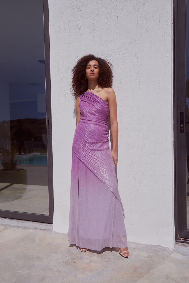 One shoulder gradient lurex dress - Violet S