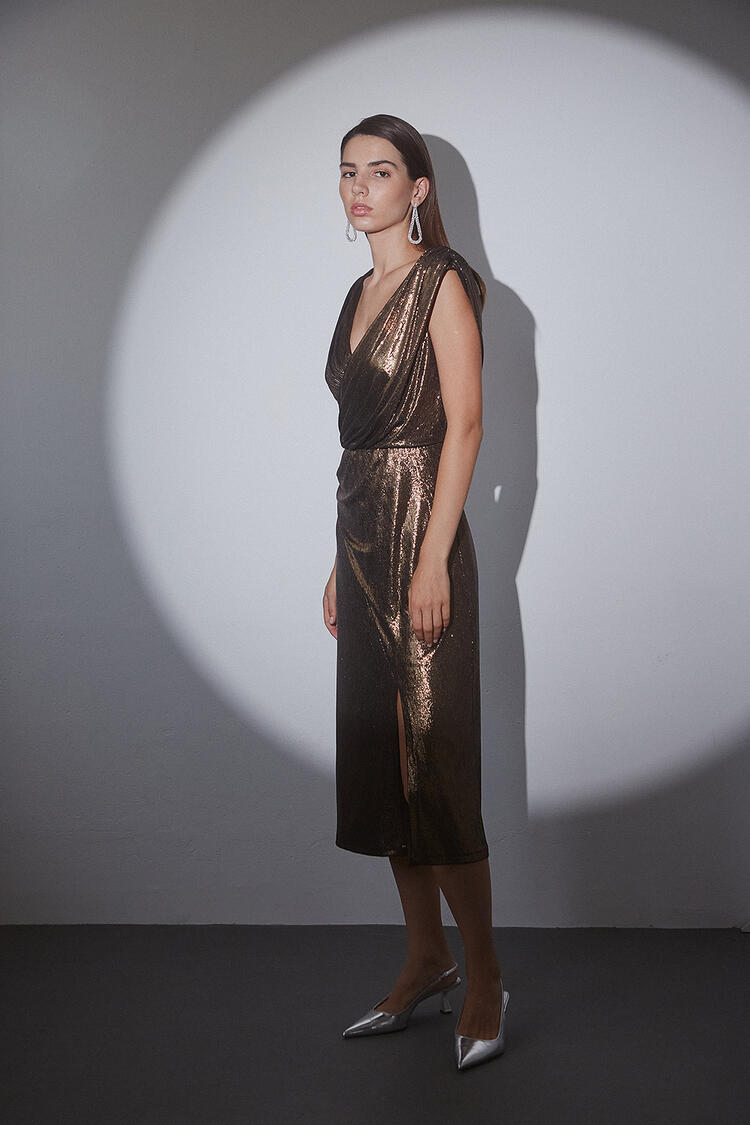 Vinyl dress with crotch neckline - Bronze S