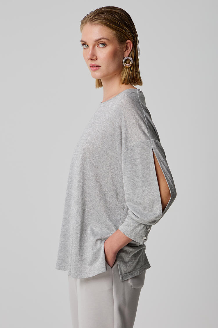 Lurex blouse with opening at the sleeve - Silver S/M