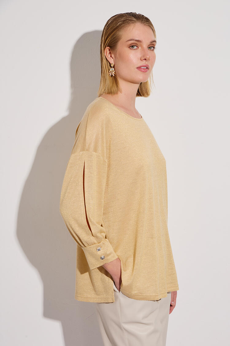 Lurex blouse with opening at the sleeve - Gold S/M
