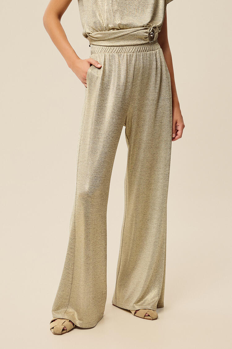 Pants with a metallic look - Beige S