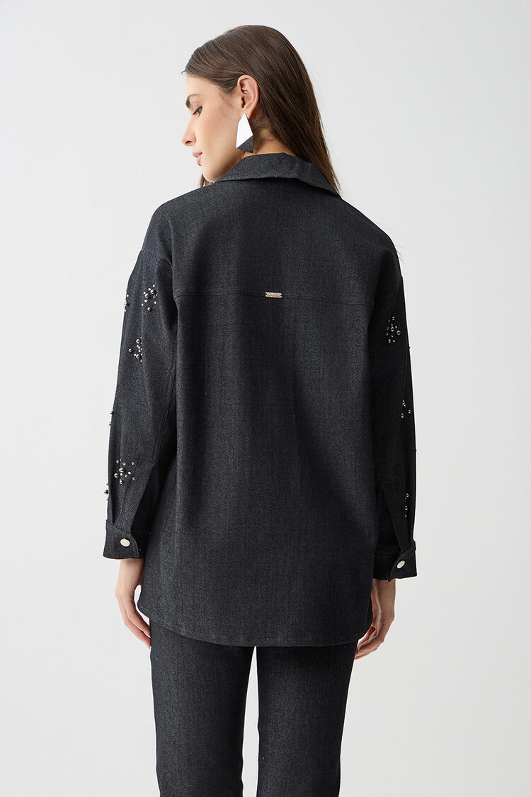 Denim shirt with rhinestones - Black S/M
