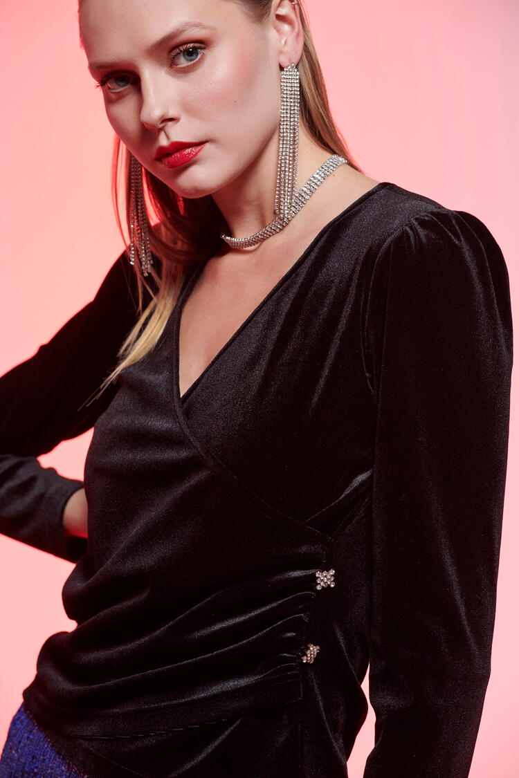 Velvet double-breasted blouse - Black S