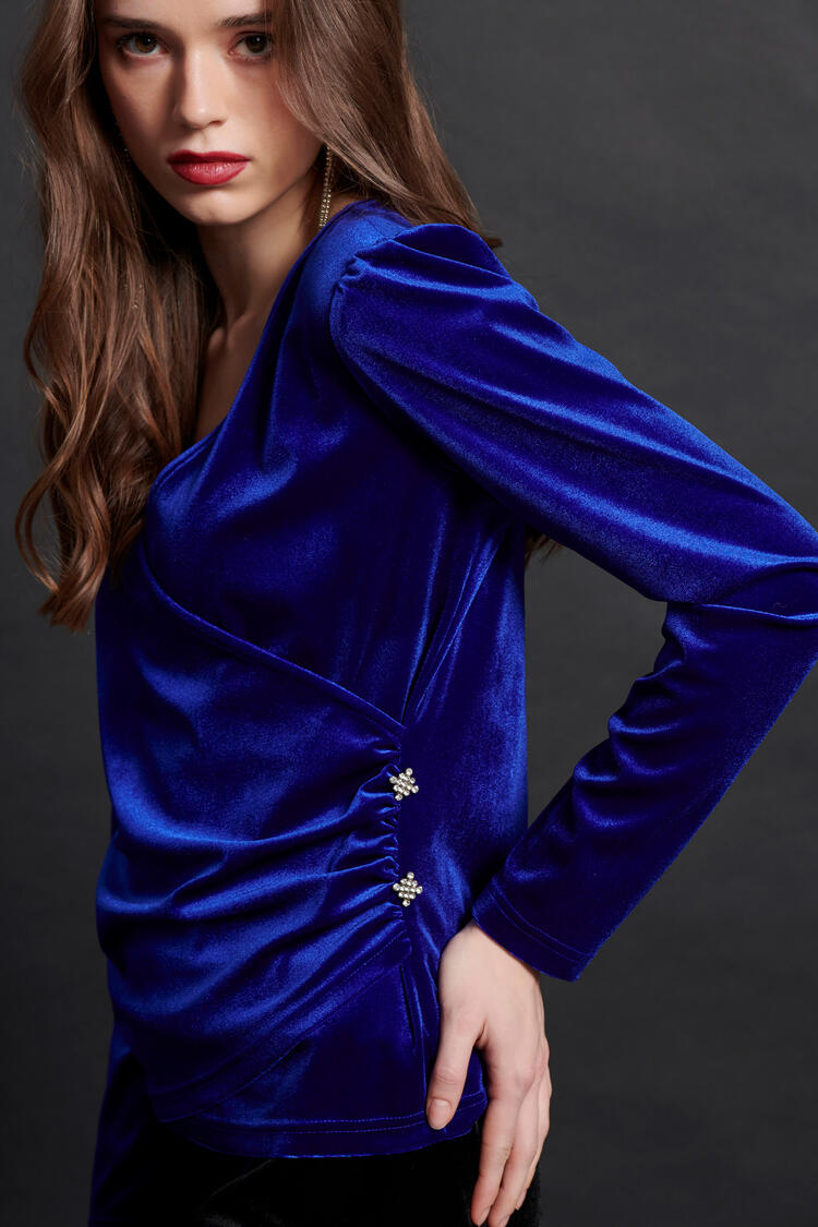 Velvet double-breasted blouse - Electric Blue S