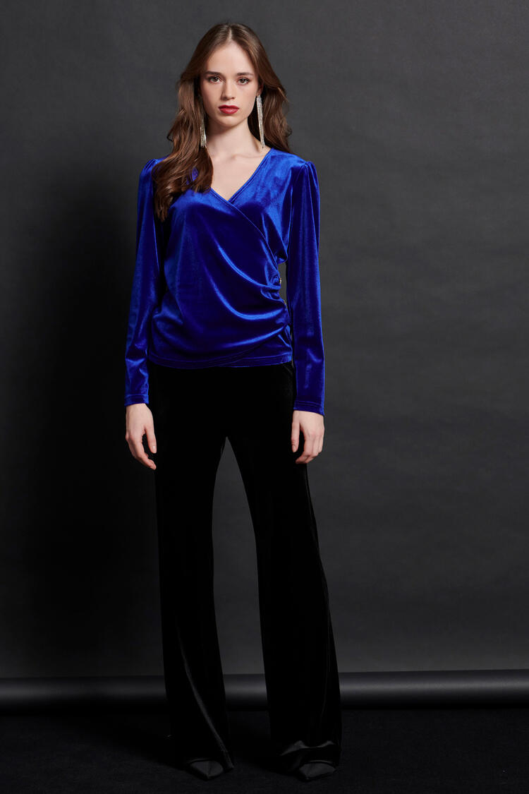 Velvet double-breasted blouse - Electric Blue S