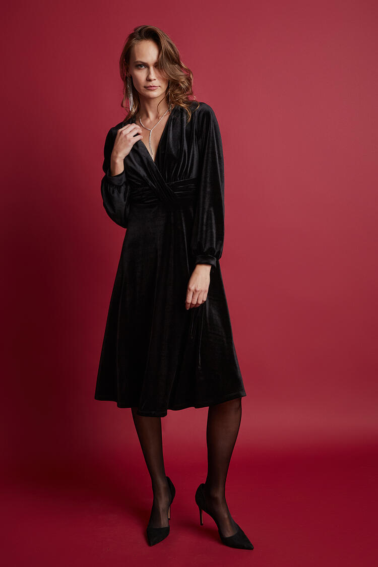 Velvet midi dress - Black S